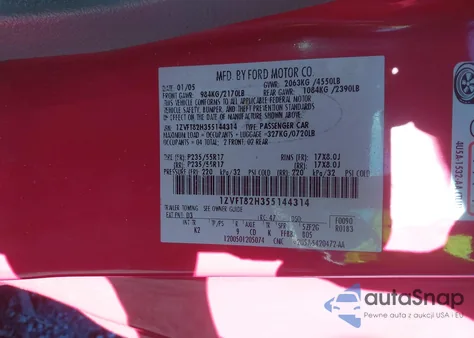 2005 Ford Mustang Gt Deluxe/Gt Premium из США, поврежденный, VIN 1ZVFT82H355144314